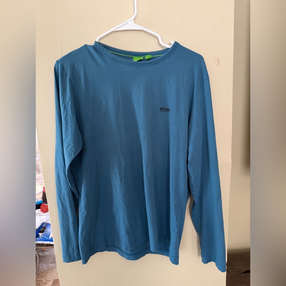 Hugo Boss Men's Green Label Long Sleeve Crewneck T-Shirt Blue Medium